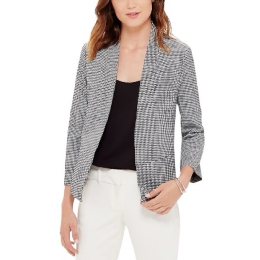 The Limited Black and White Houndstooth 3/4 Sleeve Open Front Blazer Size Medium